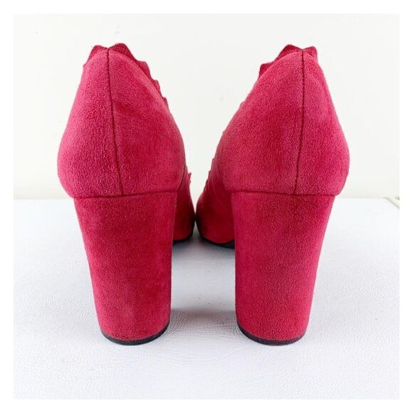 Crown Vintage Red Suede Pumps Scalloped Edges - Picture 11 of 16